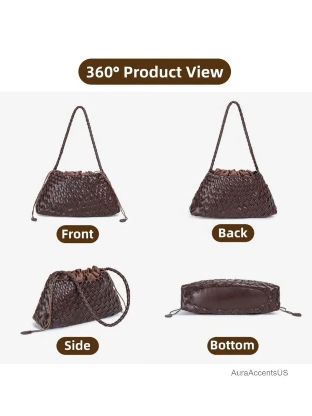 Woven Hobo Bag Suede PU Leather Tote Shoulder Purse Trendy